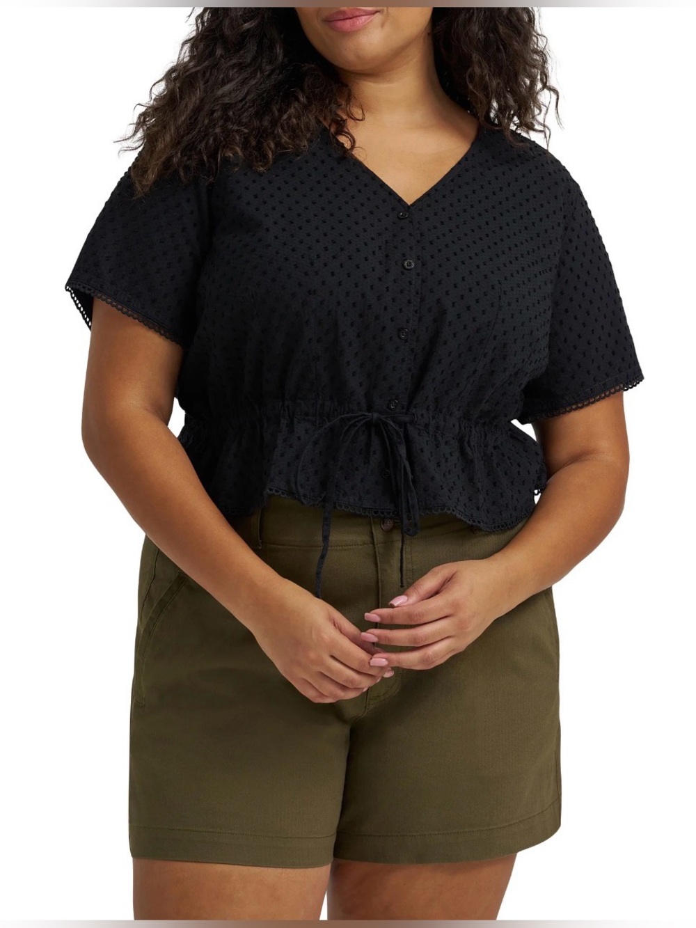 Lee® Women's and Plus Button Front Tie Top, Sizes: 0X & 2X available